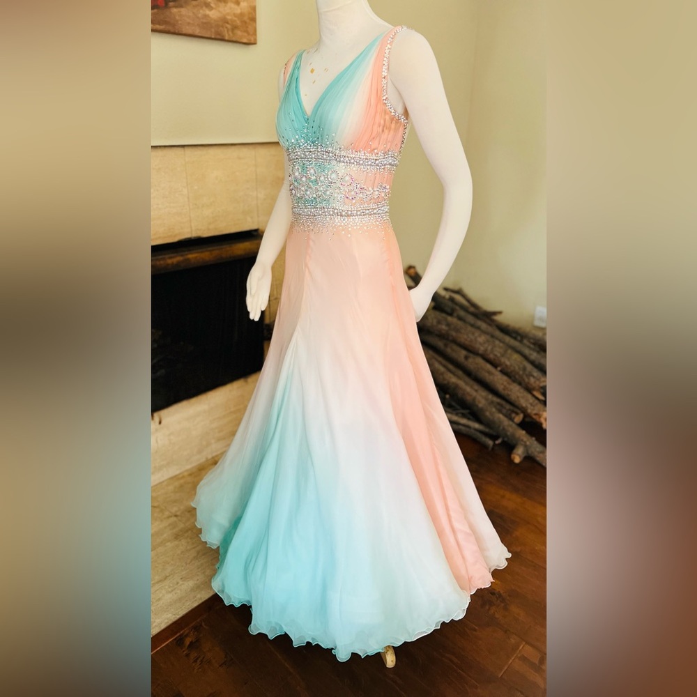 Ballroom Standart Competition Dance dress size S Peach and Teal - Picture 10 of 10